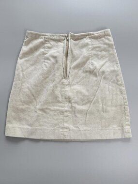 Vintage Corduroy Mini Skirt Cream Beige High Waisted Zip Back Small